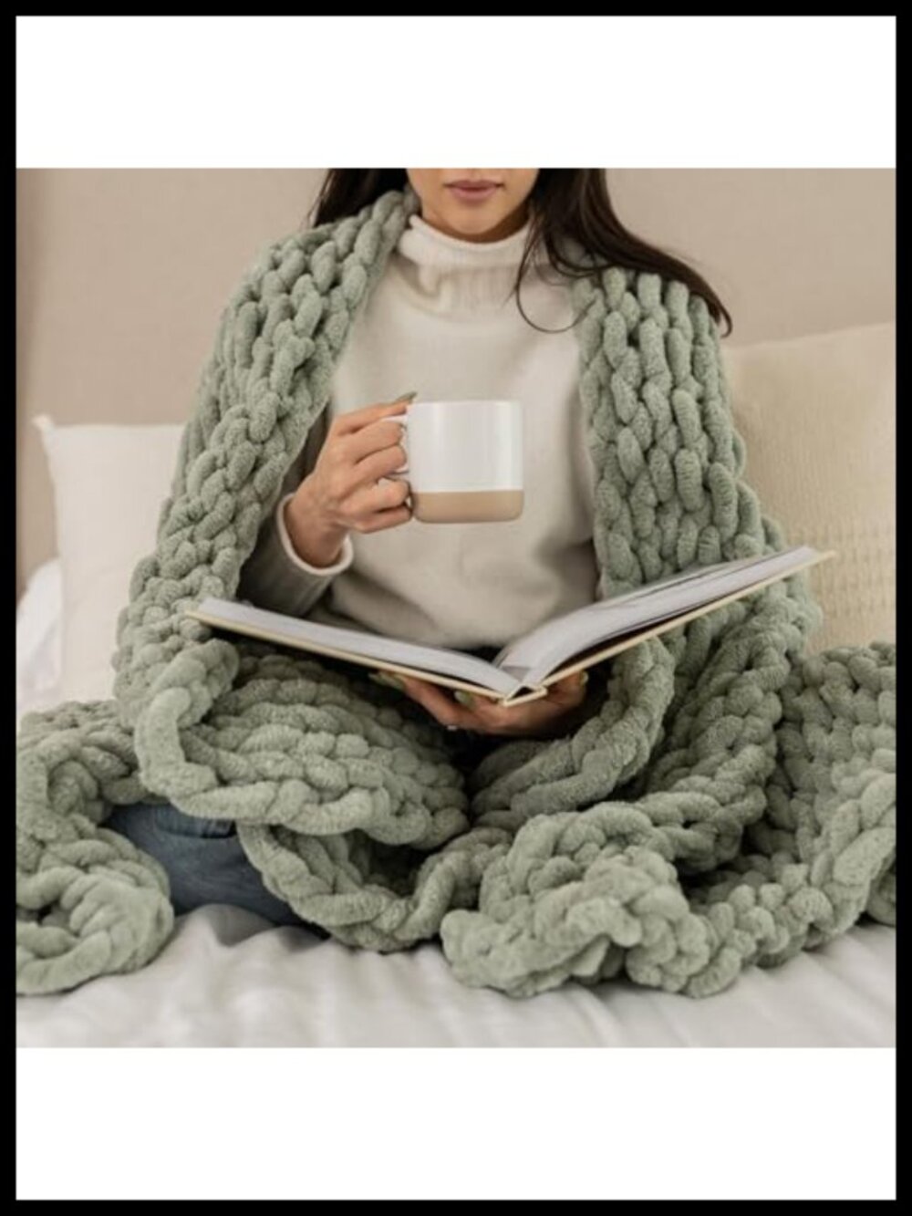 Chunky Knit Throw Blanket 50x60 Chenille Cable Knit 6 lb